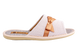 Женские открытые тапочки БЕЛСТА из вельвета молочного цвета украшены атласной коричневой лентой с бантиком - 3