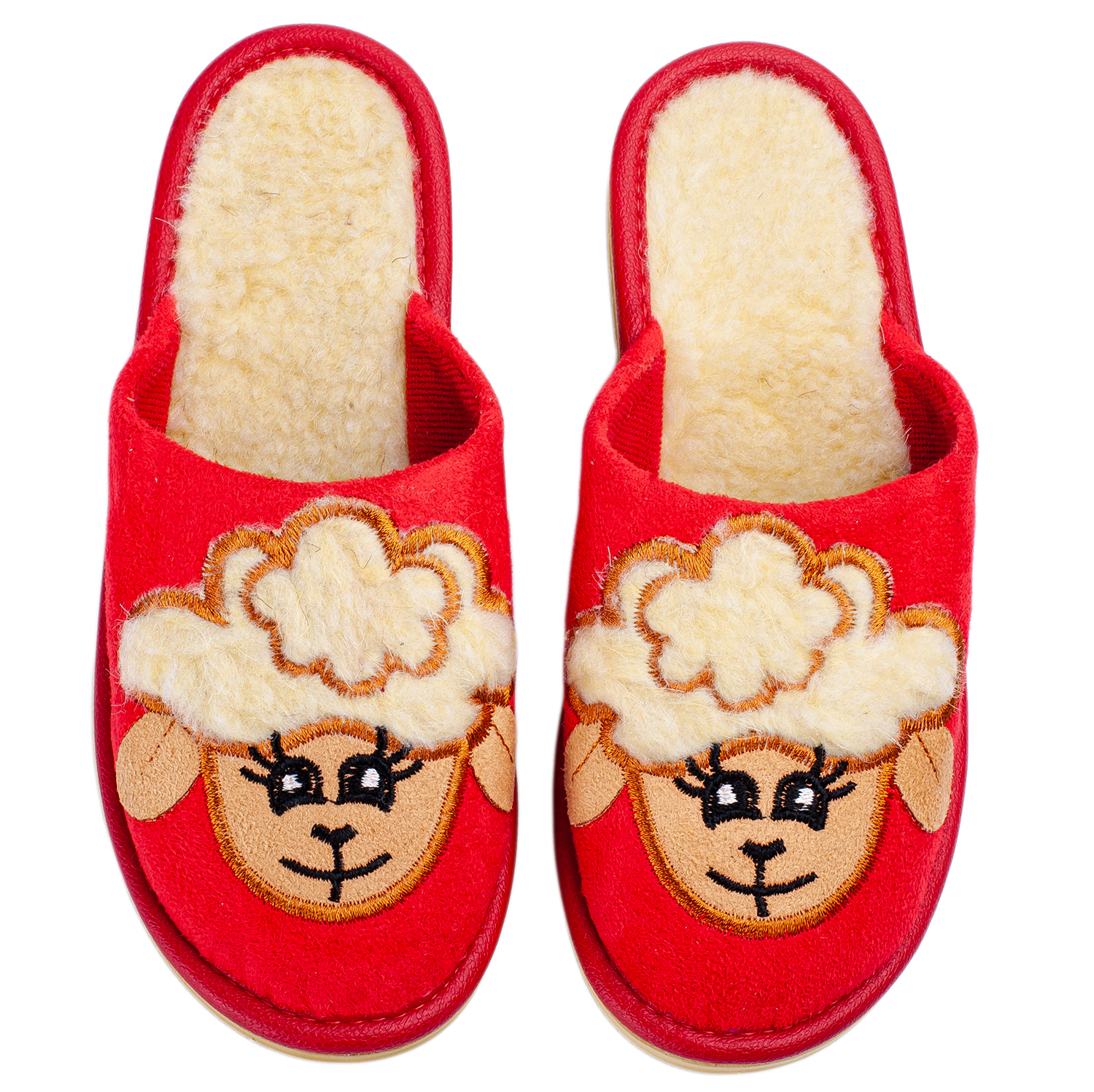 Children's slippers BELSTA suede with embroidery on sheepskin - 2