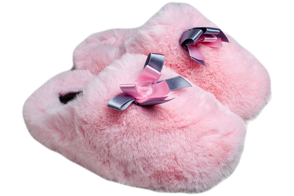 Женские тапочки БЕЛСТА из розового меха украшены атласным бантиком - 1