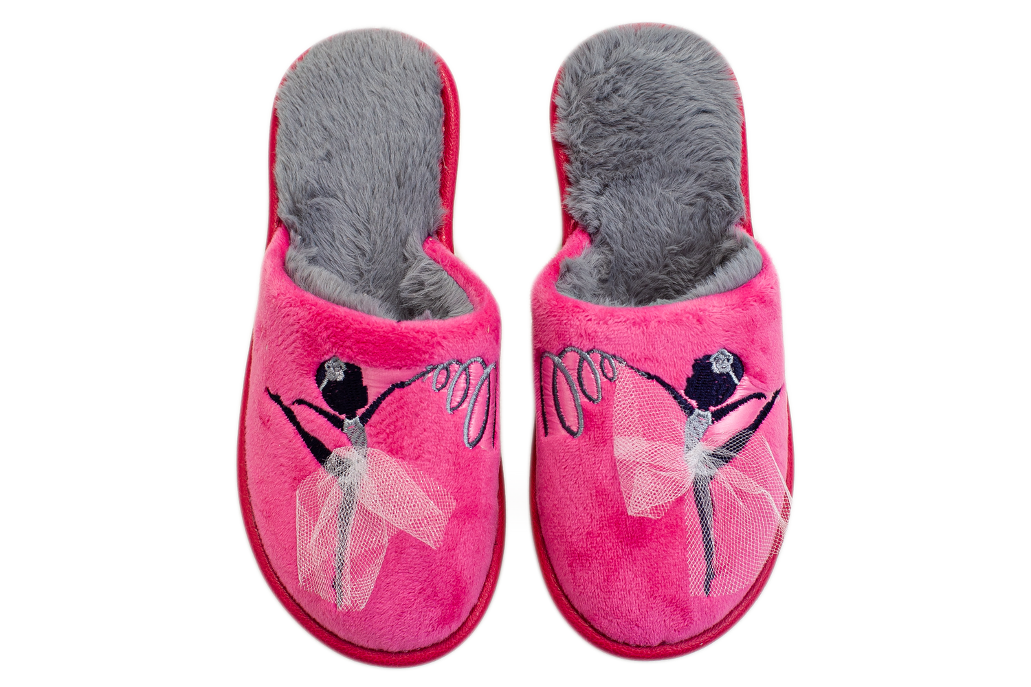 Children's velour slippers with embroidery - 3