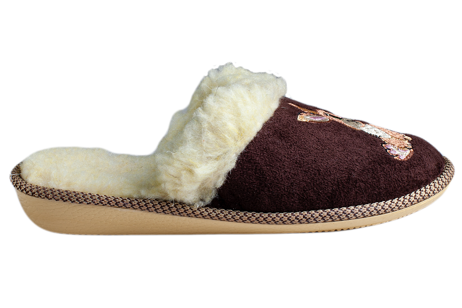 Children's slippers BELSTA suede with embroidery on sheepskin - 3