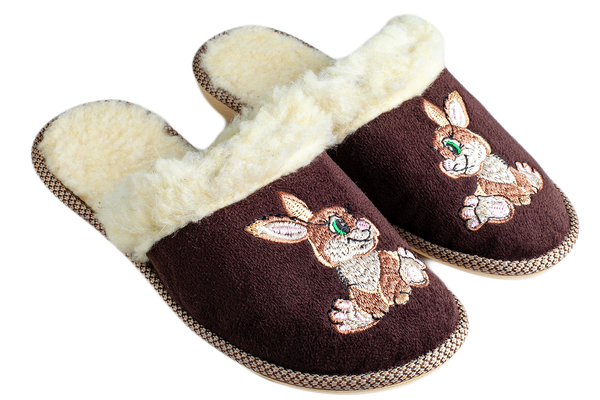 Children's slippers BELSTA suede with embroidery on sheepskin - 1