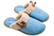Женские стёганые тапочки БЕЛСТА из голубого велюра украшены бежевым мехом и бантиком - 1