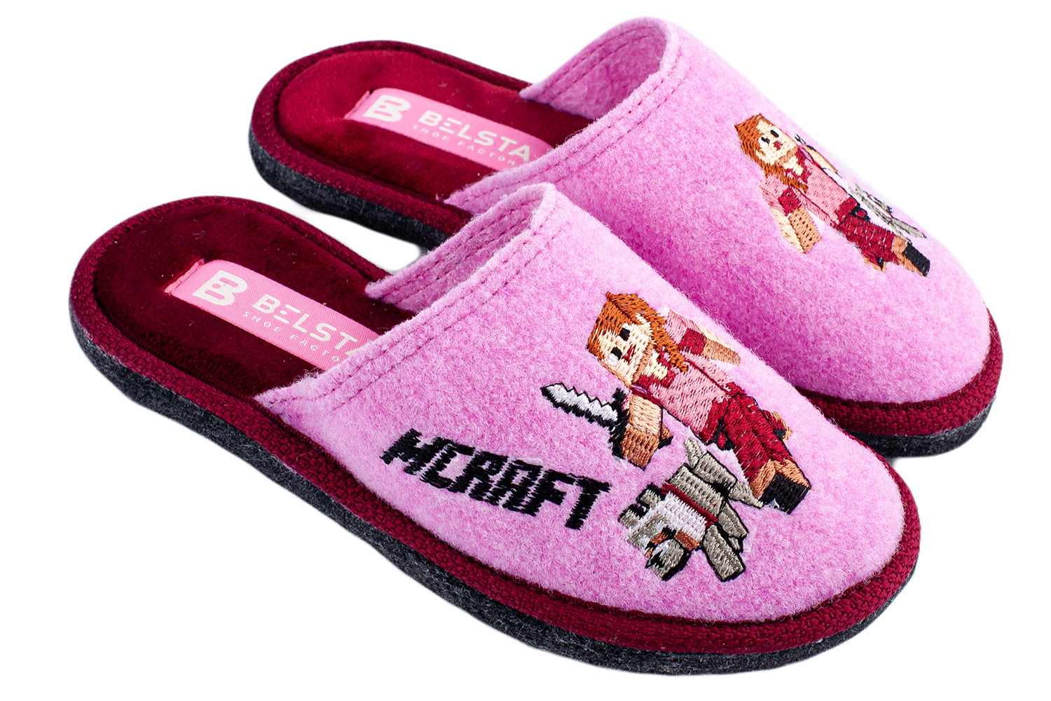 Детские закрытые тапочки БЕЛСТА из розового войлока украшены героем игры MCRAFT - 1