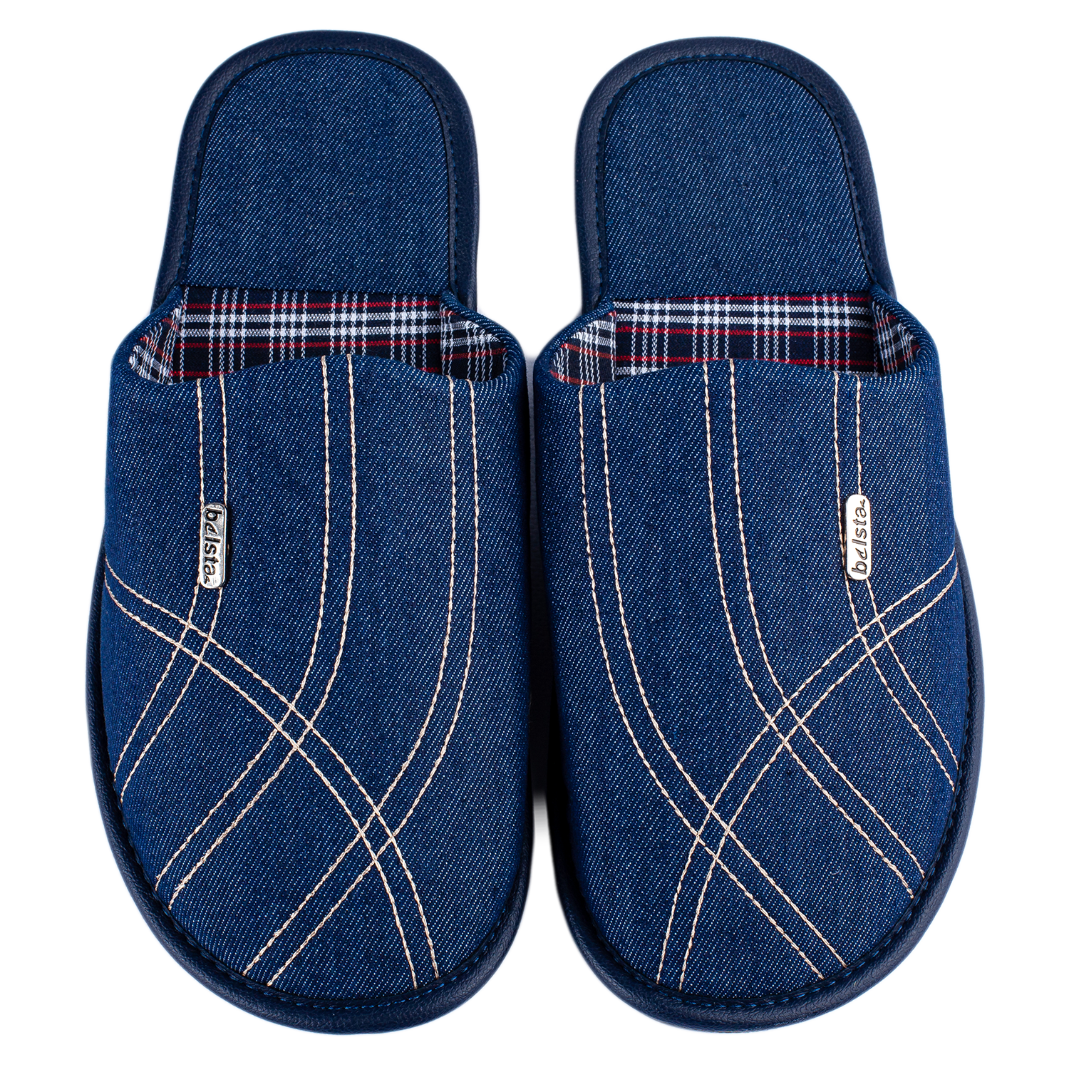 Мужские закрытые тапочки БЕЛСТА из синего стёганного джинса - 2