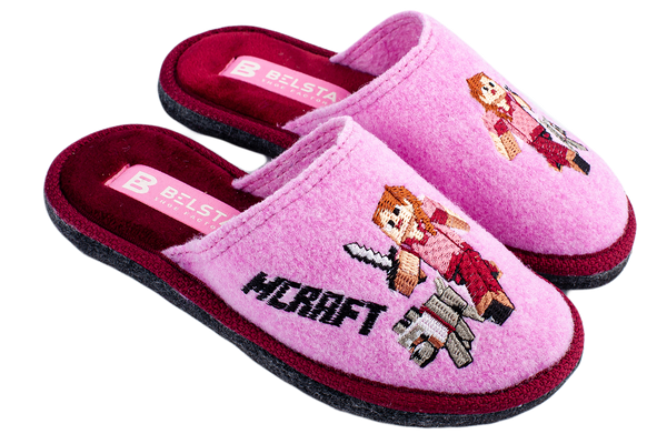 Детские закрытые тапочки БЕЛСТА из розового войлока украшены героем игры MCRAFT - 1