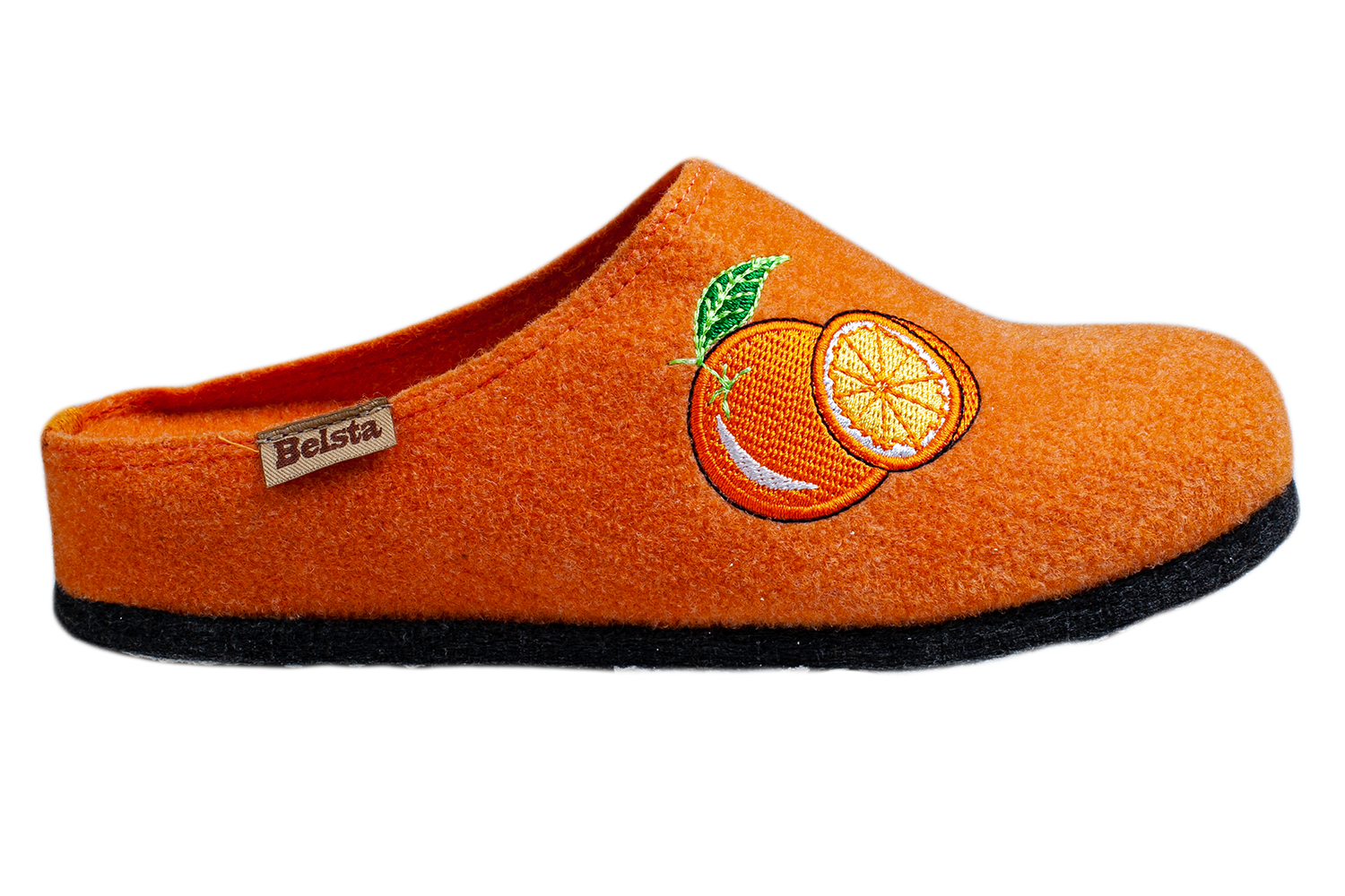 Женские закрытые тапочки БЕЛСТА из оранжевого войлока украшены вышивкой Апельсина - 3