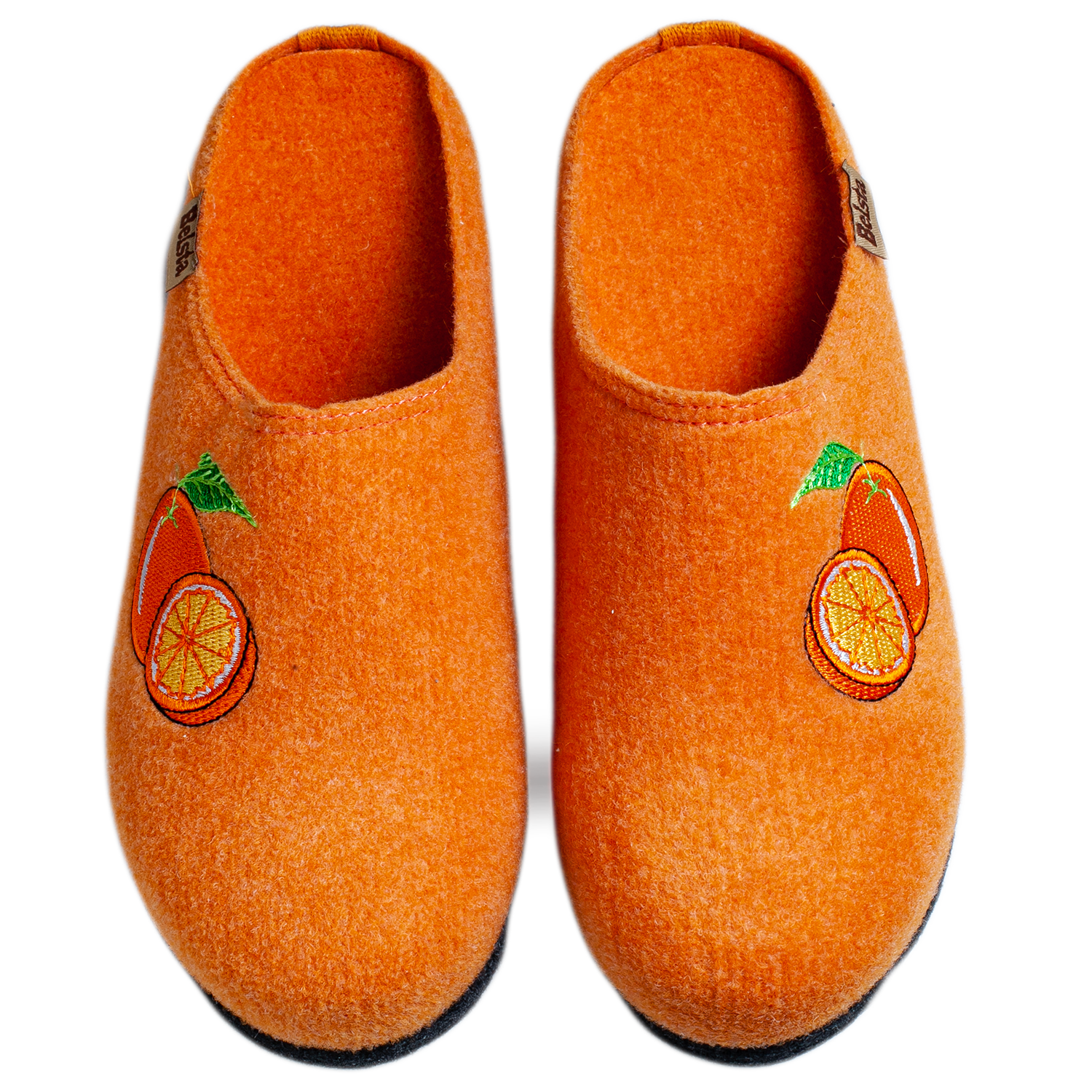 Женские закрытые тапочки БЕЛСТА из оранжевого войлока украшены вышивкой Апельсина - 2