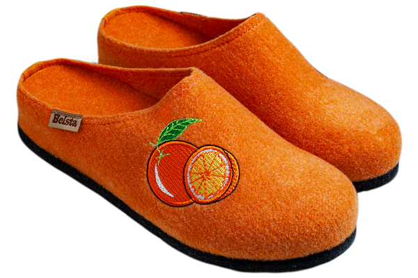 Жіночі закриті капці БЕЛСТА із помаранчевої повсті прикрашені вишивкою Апельсина - 1