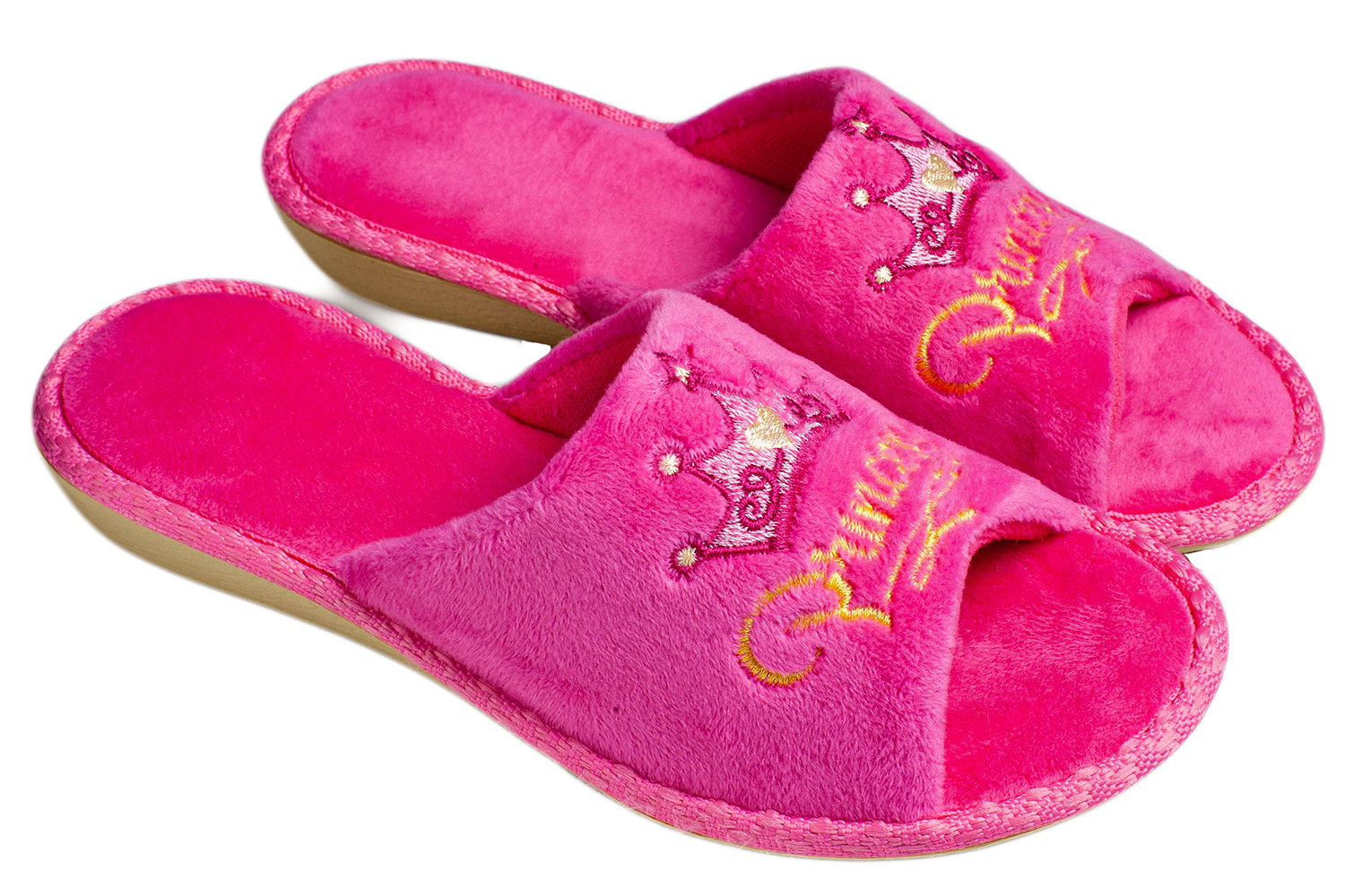 Children's velour slippers with embroidery - 1