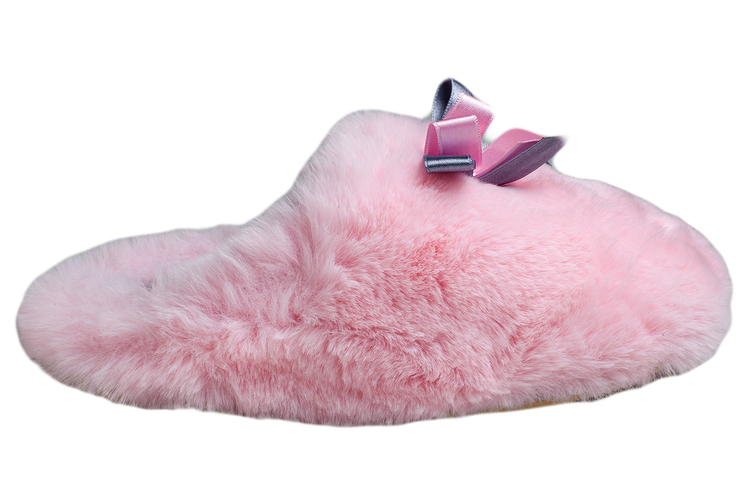 Женские тапочки БЕЛСТА из розового меха украшены атласным бантиком - 3