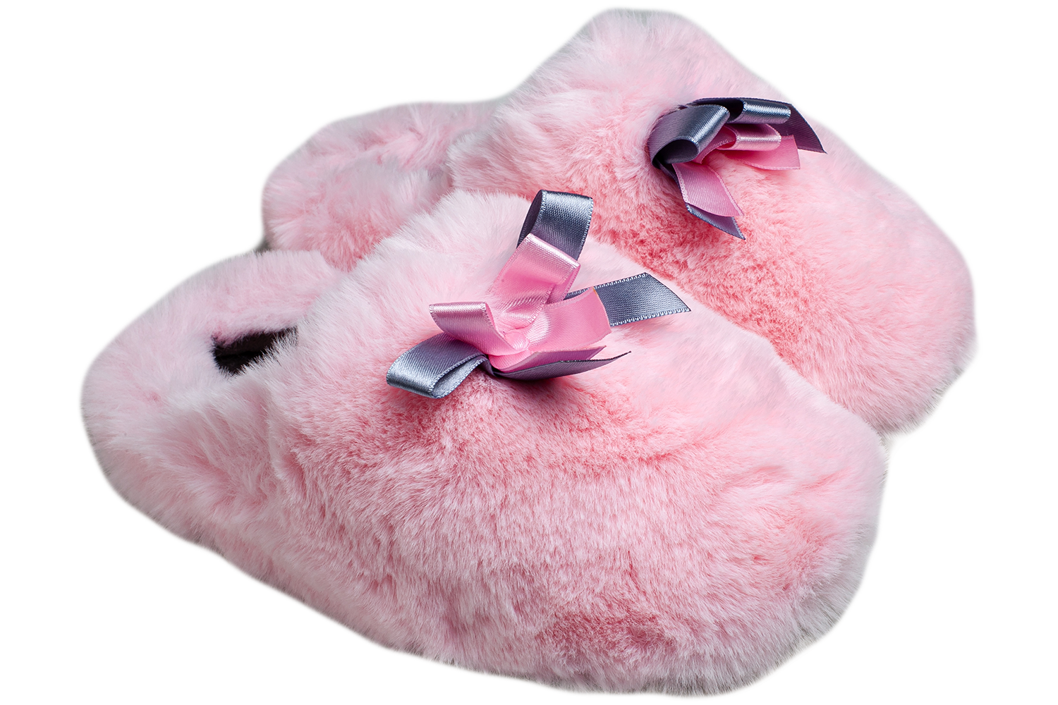 Женские тапочки БЕЛСТА из розового меха украшены атласным бантиком - 1