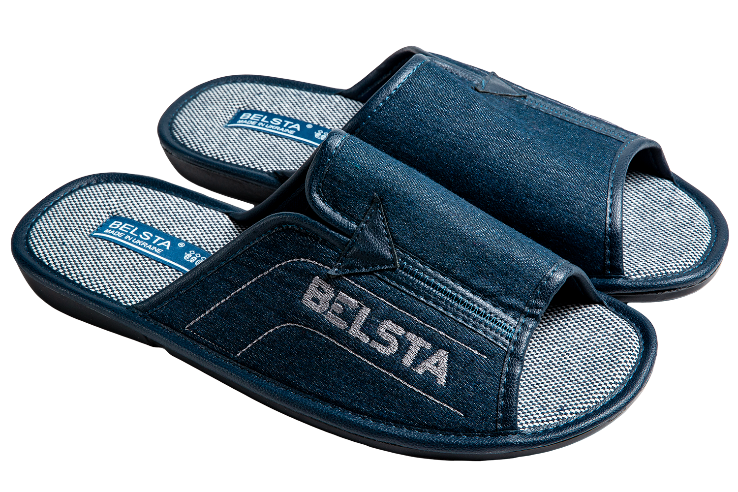 Мужские открытые тапочки БЕЛСТА из джинса и вставки из эко кожи - 1