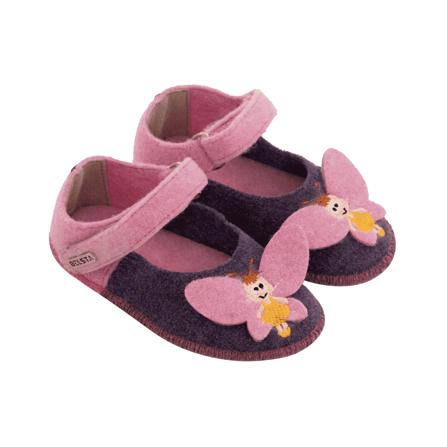 Детские фиолетовые сандалики БЕЛСТА из войлока с бабочкой на прорезиненной подошве-23 _ Арт. БПДК-2