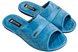 Женские открытые стеганые тапочки БЕЛСТА из велюра голубого цвета украшены вставкой из эко кожи и логотипом фабрики - 1