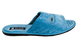 Женские открытые стеганые тапочки БЕЛСТА из велюра голубого цвета украшены вставкой из эко кожи и логотипом фабрики - 3