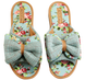 Женские открытые тапочки БЕЛСТА из текстиля серого и бирюзового с цветочным принтом украшены объёмным бантом - 2