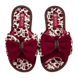 Женские открытые тапочки БЕЛСТА из бордового текстиля вафля и белого текстиля с цветочным принтом украшены объёмным бантом - 2