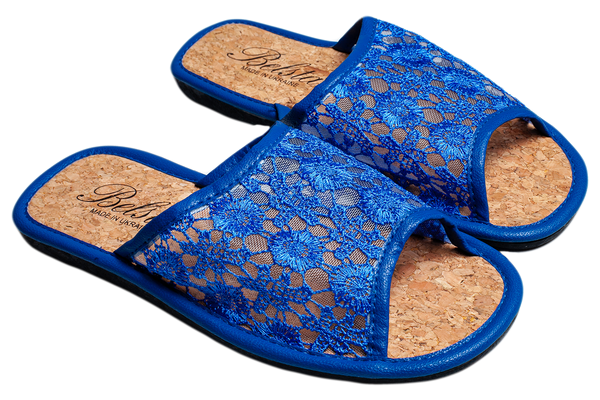 Женские открытые тапочки БЕЛСТА из прочной синей сетки с узором - 1