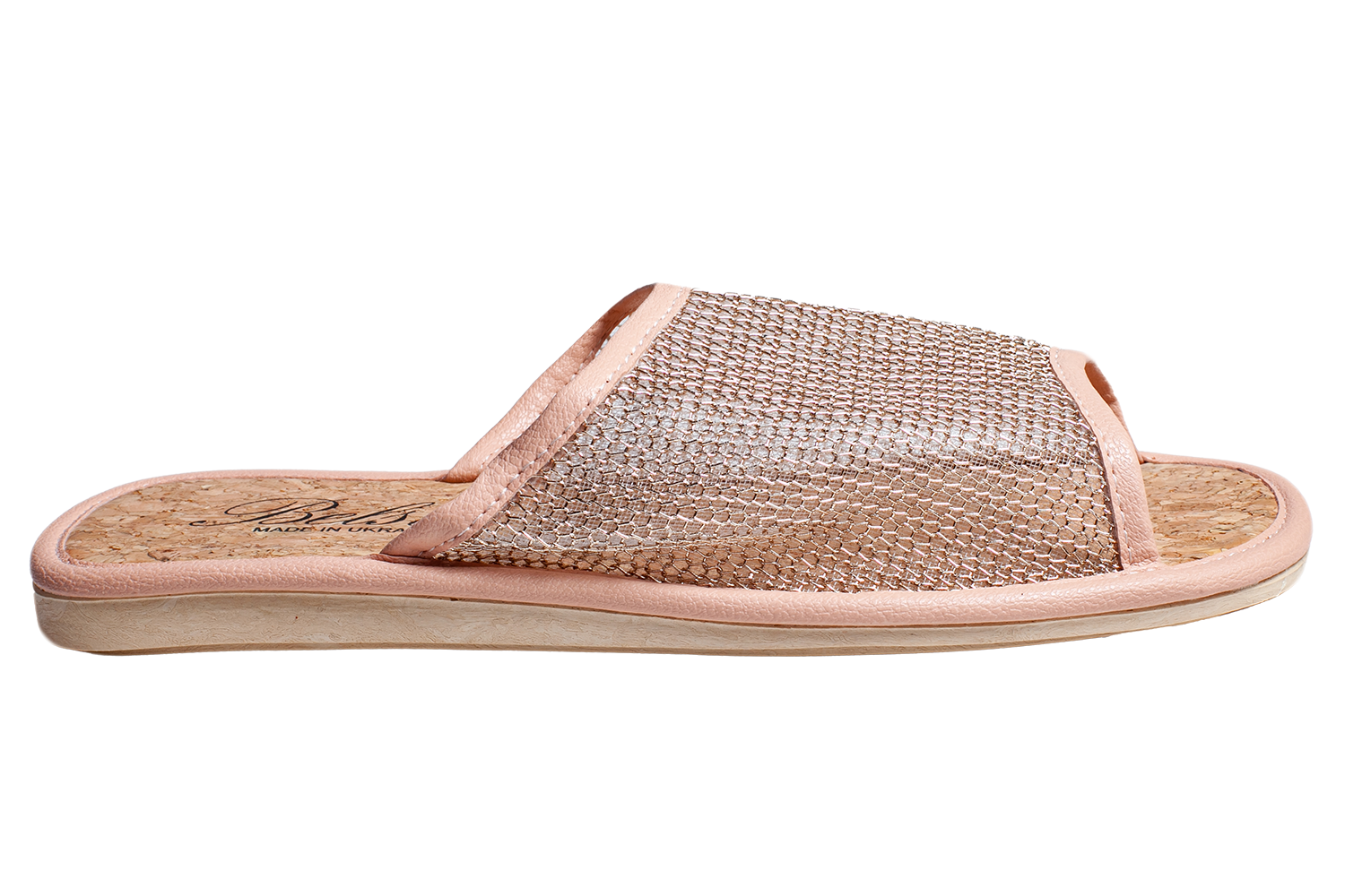 Женские открытые тапочки БЕЛСТА из прочной розовой сетки на пробке - 3