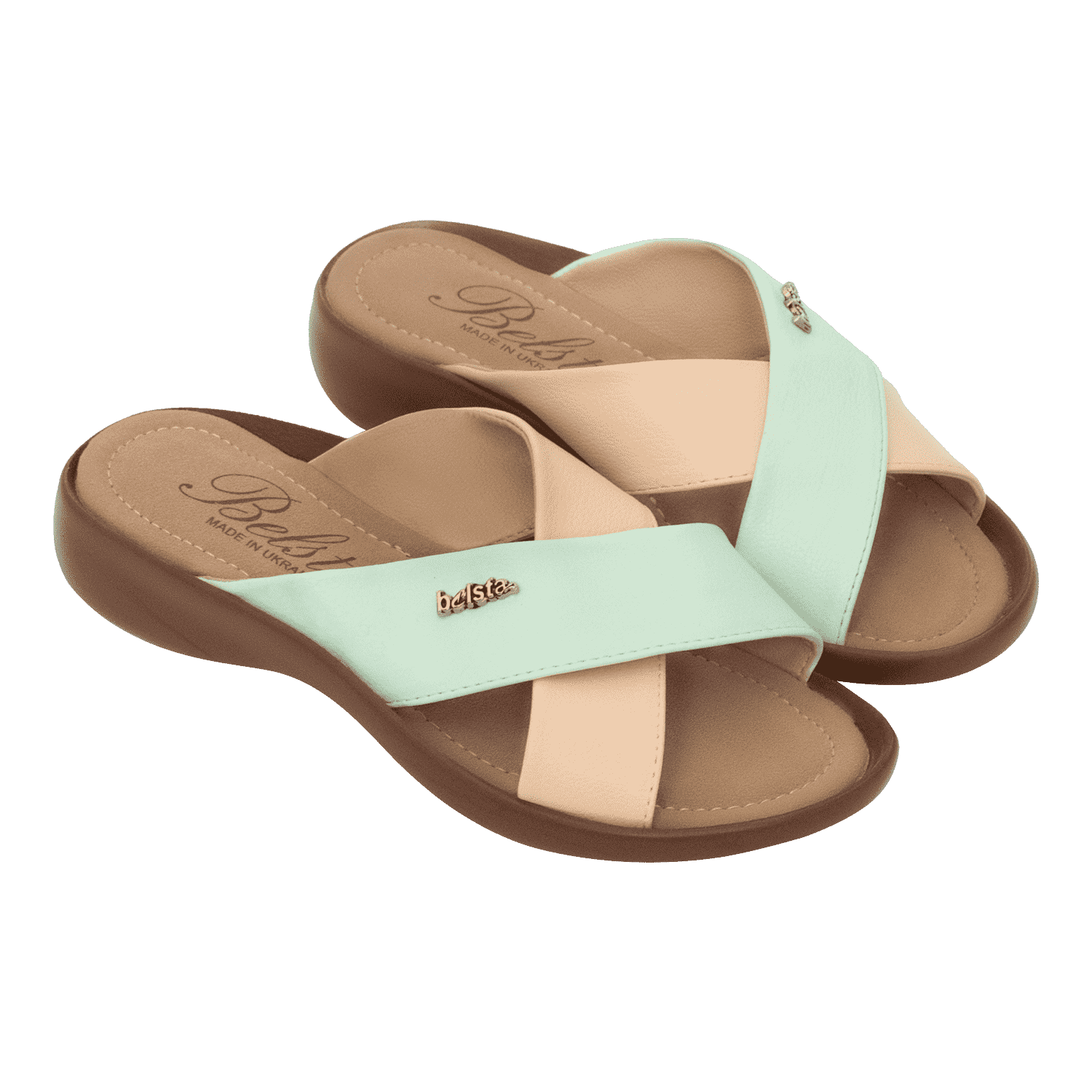 Women's mint summer flip-flops of imitation leather by BELSTA-36