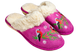 Женские закрытые тапочки БЕЛСТА из розового замша украшены новогодней вышивкой и отворотом из овчины - 1