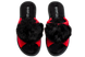 Женские открытые тапочки БЕЛСТА из красного велюра украшены чёрным мехом - 2