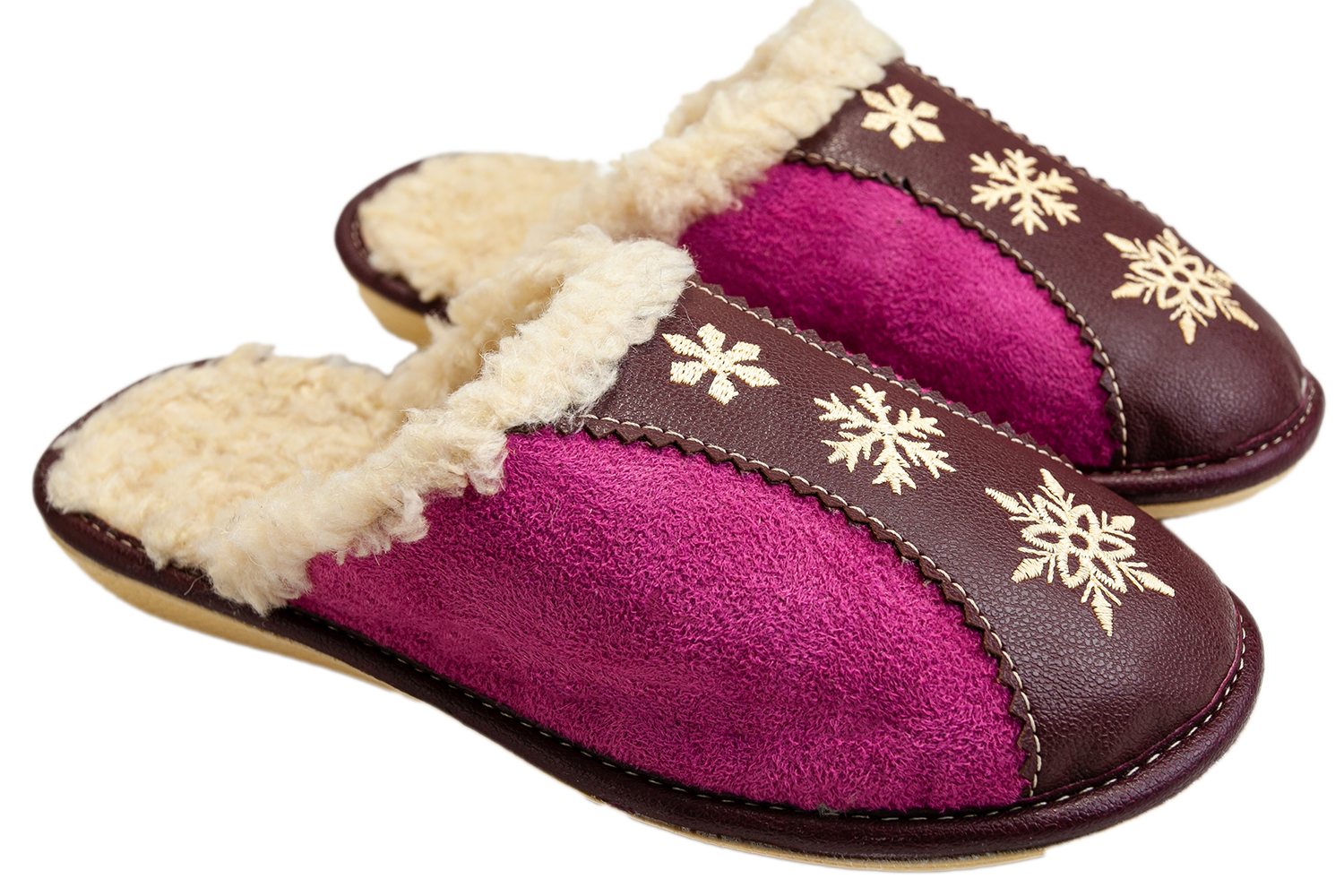 Женские тапочки БЕЛСТА из фиолетового замша на овчине украшены Снежинками - 1