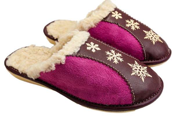 Женские тапочки БЕЛСТА из фиолетового замша на овчине украшены Снежинками - 1