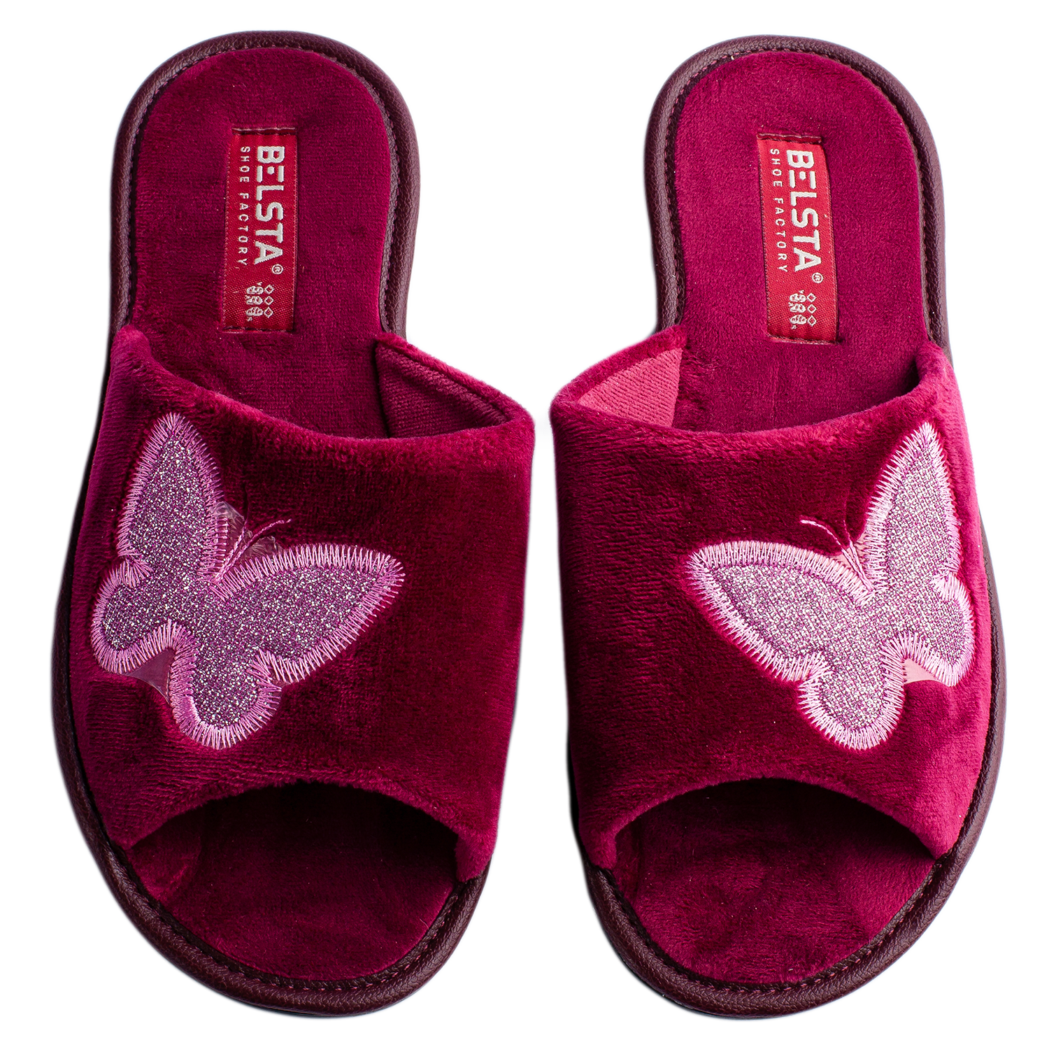 Женские тапочки БЕЛСТА из велюра цвета марсала украшены бабочкой - 2