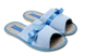 Женские открытые тапочки БЕЛСТА из вельвета голубого цвета украшены голубой атласной лентой с бантиком - 1