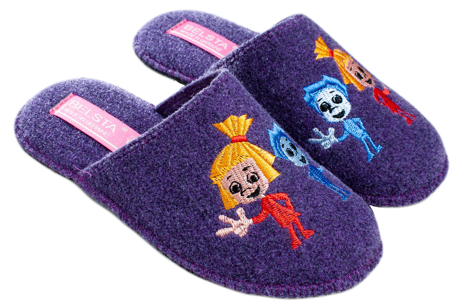 Дитячі фіолетові повстяні капці БЕЛСТА прикрашені Симкою та Ноликом - 1