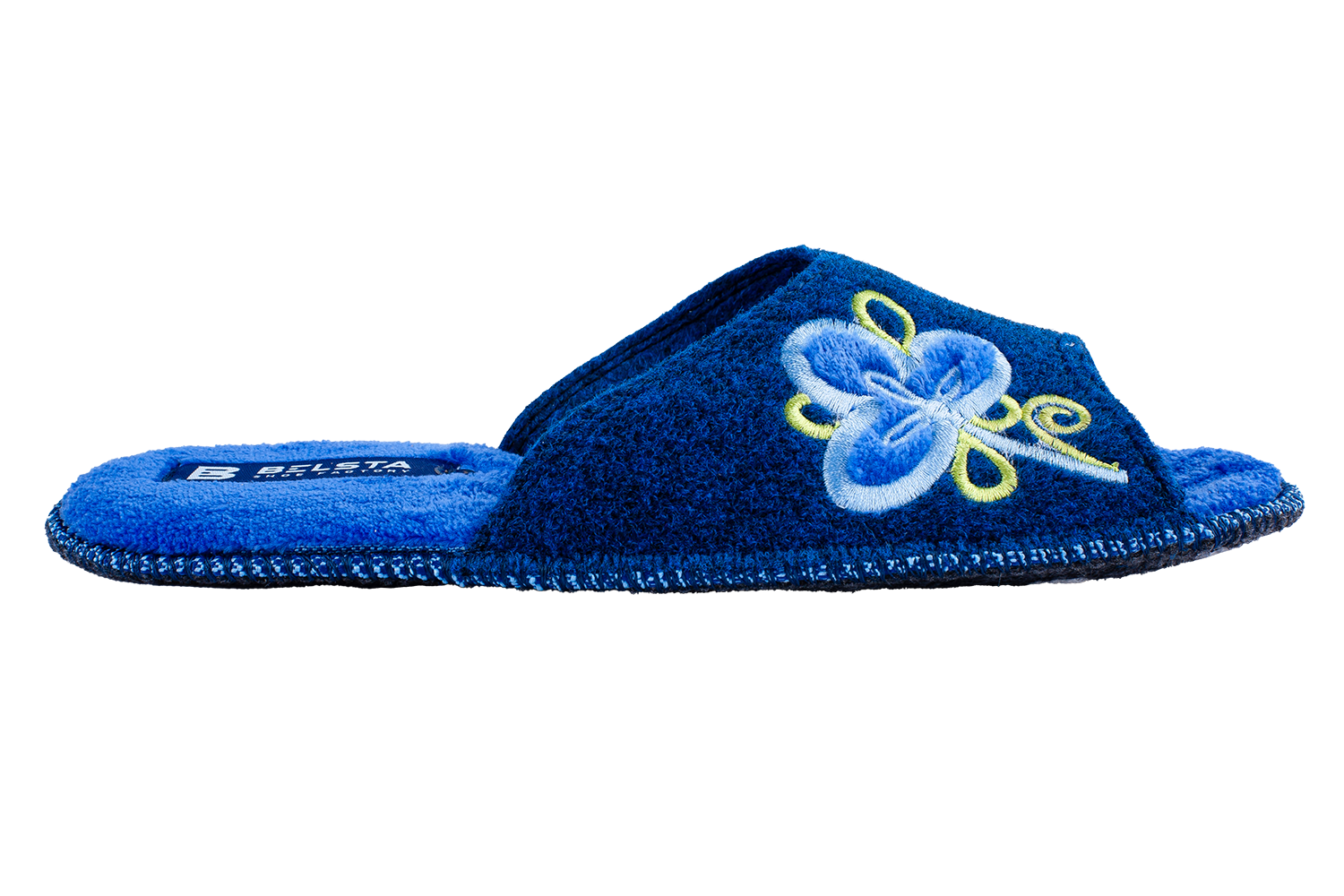 Женские открытые тапочки БЕЛСТА из синего войлока украшены синим цветочком - 3