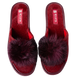 Женские открытые тапочки БЕЛСТА из велюра красного с чёрным украшены бордовым мехом - 2