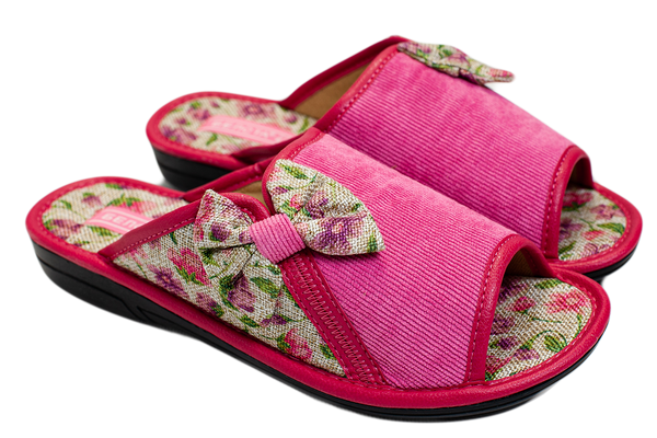 Жіночі відкриті капці БЕЛСТА з текстилю з принтом і вставкою з вельвету рожевого кольору - 1