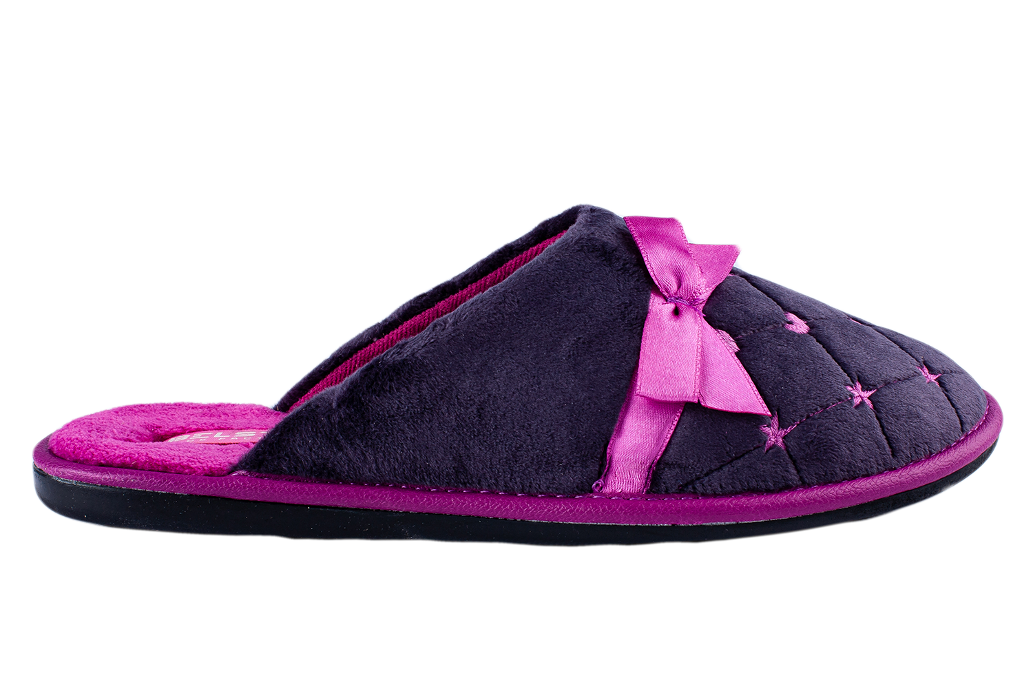 Женские закрытые тапочки БЕЛСТА из фиолетового велюра украшены сиреневым атласным бантиком - 3