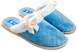 Женские стёганые тапочки БЕЛСТА из голубого велюра украшены белым мехом и бантиком - 1