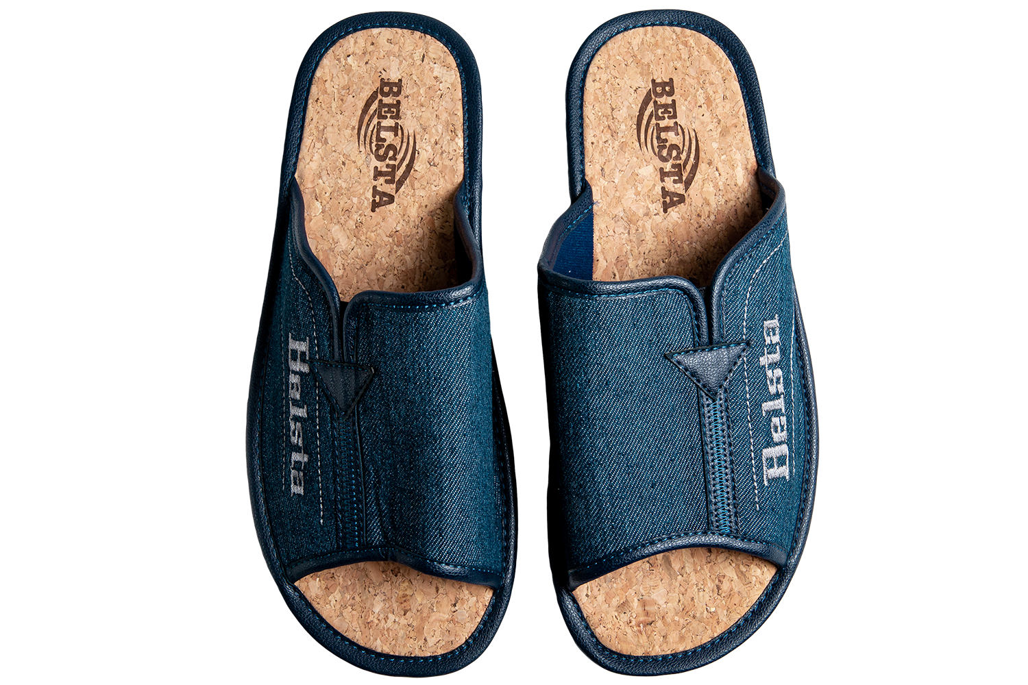 Men's open slippers BELSTA in denim and eco leather inserts - 2