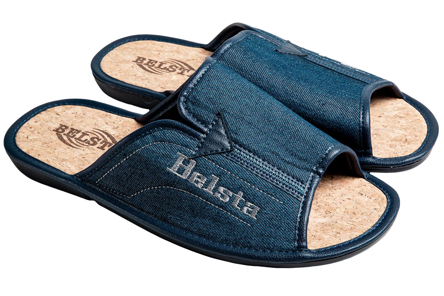 Men's open slippers BELSTA in denim and eco leather inserts - 1