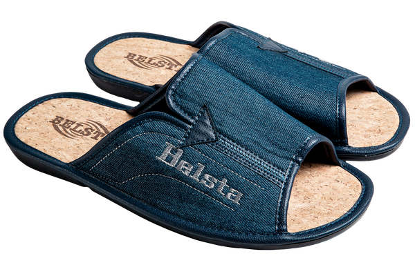 Men's open slippers BELSTA in denim and eco leather inserts - 1